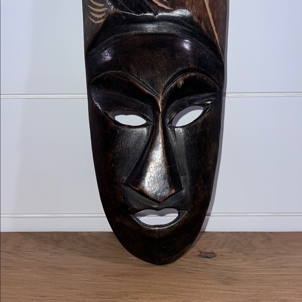 Handcrafted Tribal Mask Wall Art - Black and Brown - Picture 4 of 6